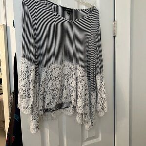 Karen Kane White Striped and Blue Lace Skirt